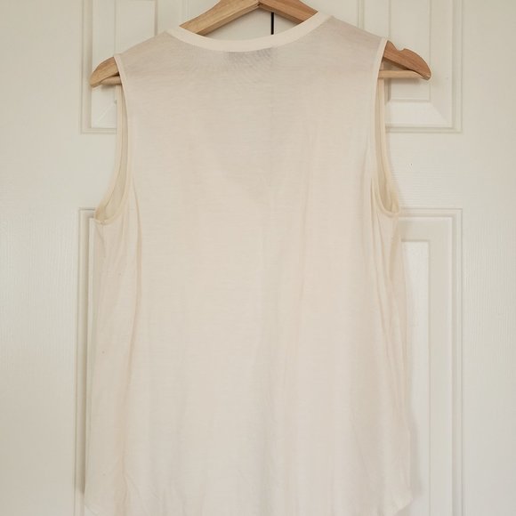 Loft Flowy Cream-White Blouse - Sleeveless Ruffle Front - Size MP - Picture 7 of 11